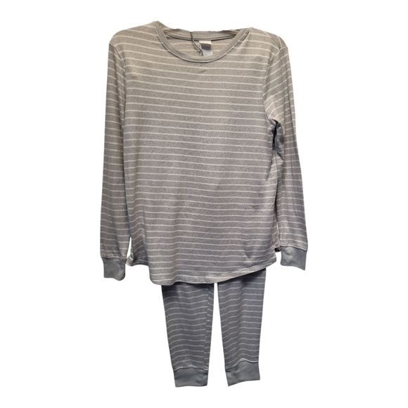 Stars Above Gray and White Striped Soft Pajama Set - Size M - Picture 1 of 5